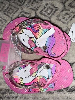 The Children's Place Pink Unicorn Glitter Flip Flops